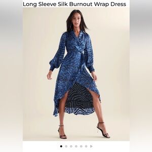 Brand New with Tag WHBM LONG SLEEVE SILK BURNOUT WRAP DRESS